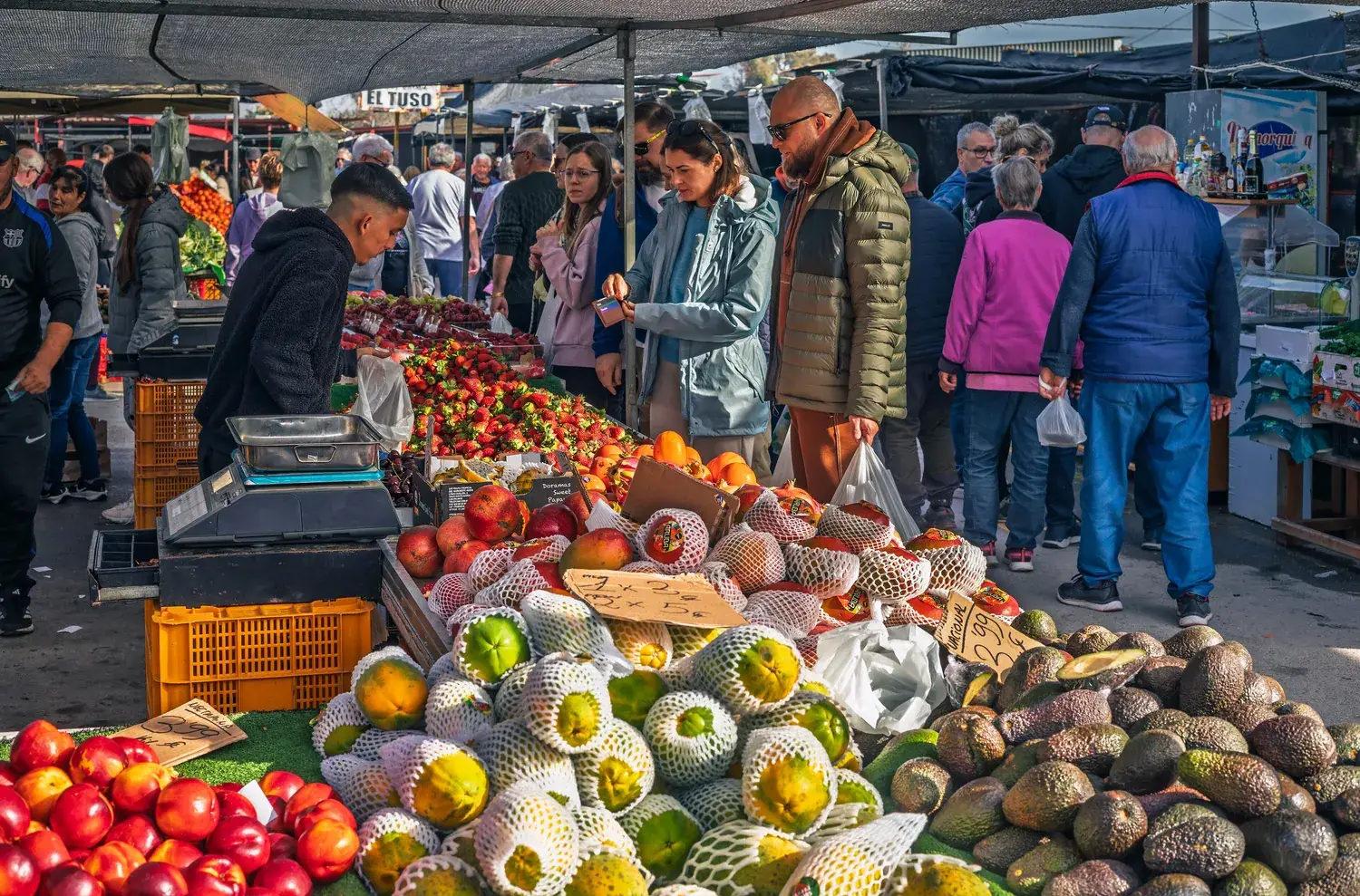 Stall of colourful fruit and vegetables at the Guardamar del Segura market