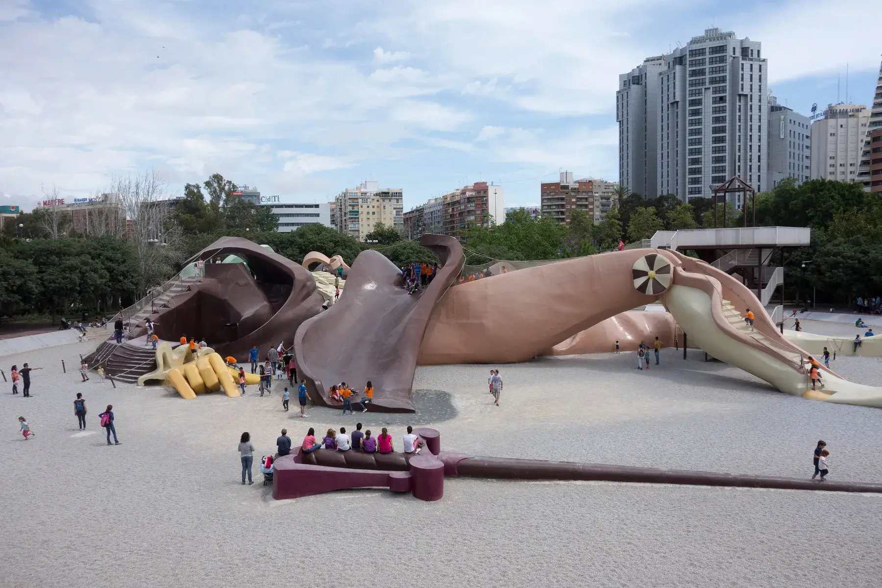 Children climbing on the giant reclining Gulliver in Valencia’s Turia gardens