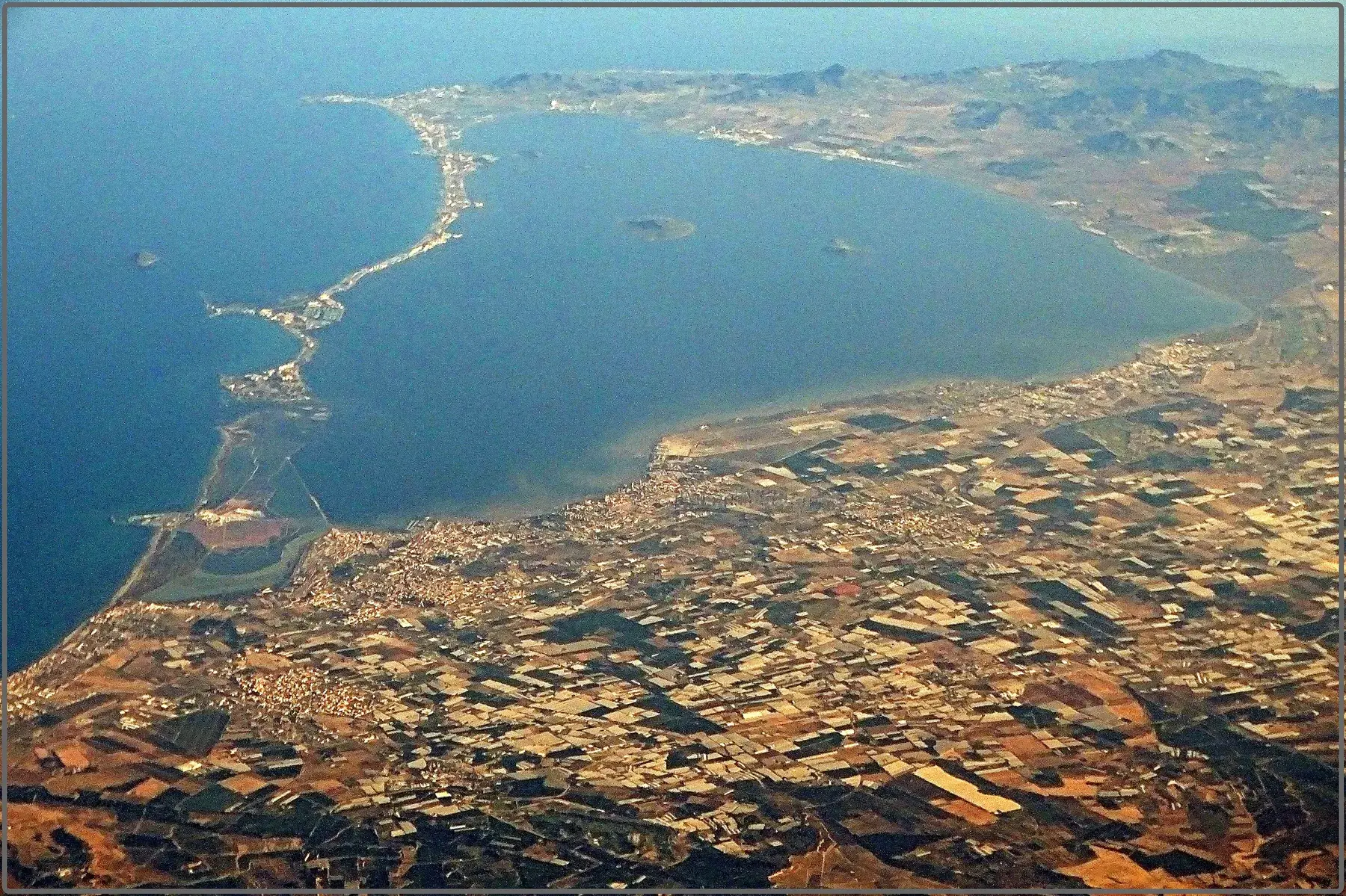 Aerial view of the Mar Menor and the La Manga strip separating it from the Mediterranean